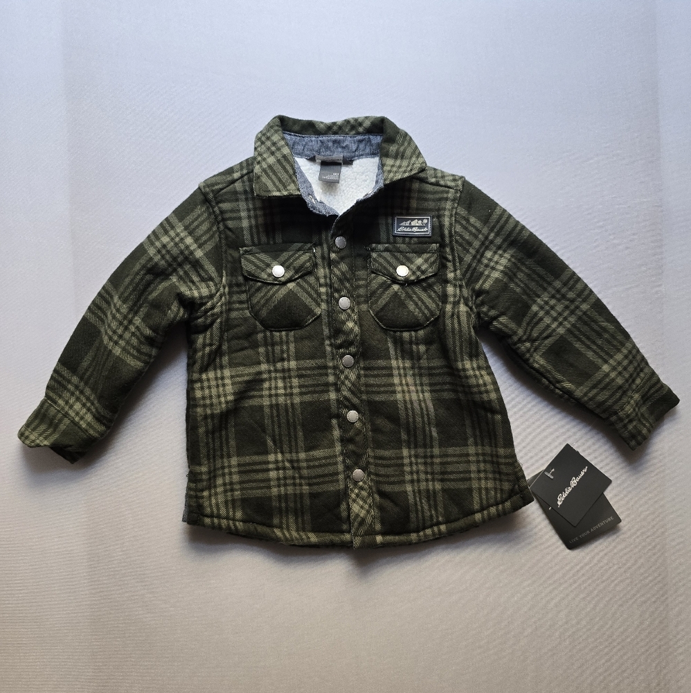 NWT Eddie Bauer Green Plaid Button-Up Fleece Lined Jacket Size 18 months